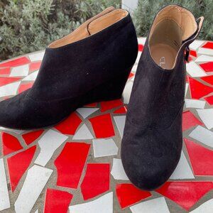 CL By Laundry Black Suede Booties with Wedge, size 8 1/2